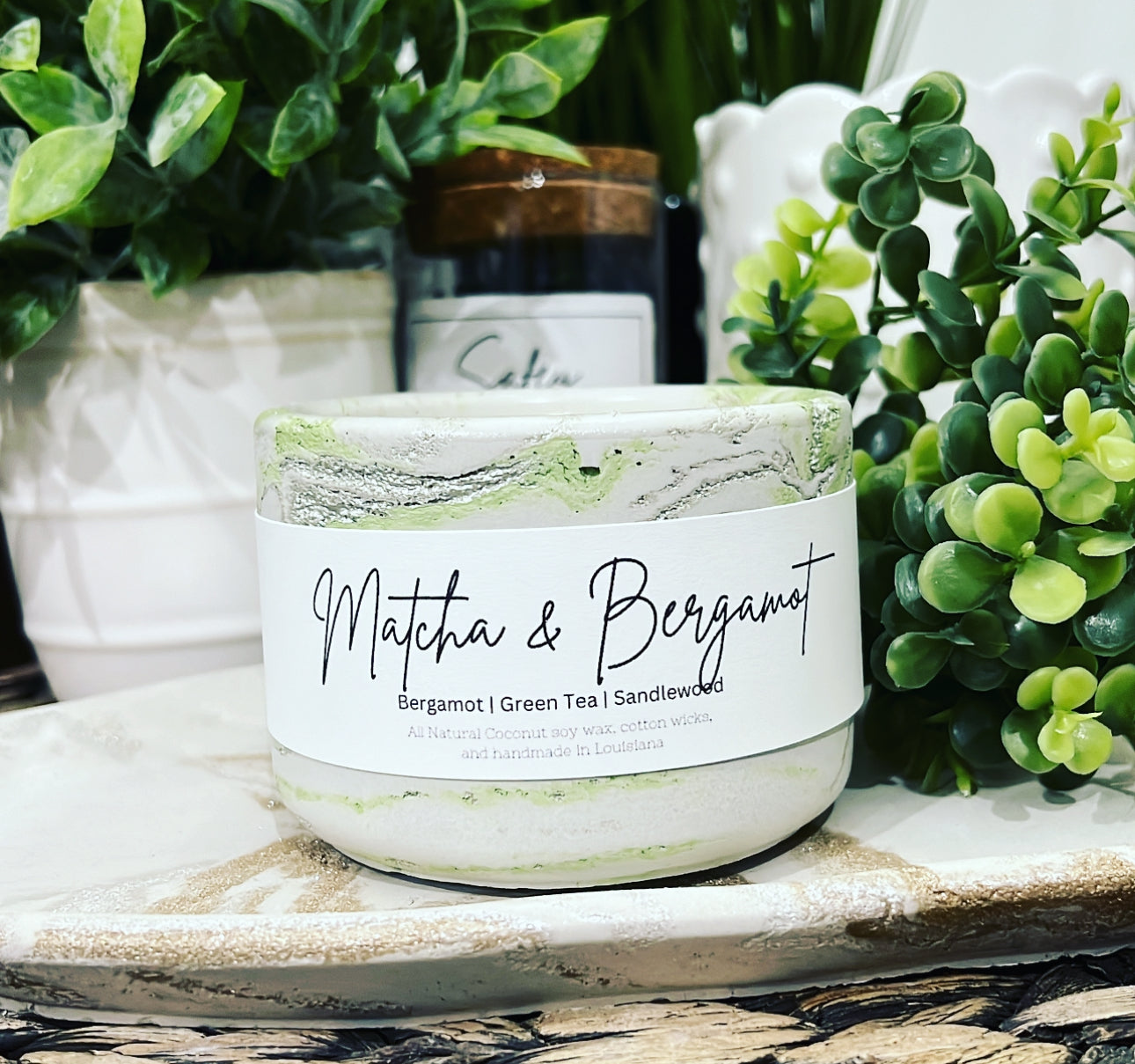 Matcha and Bergamot -Concrete candle