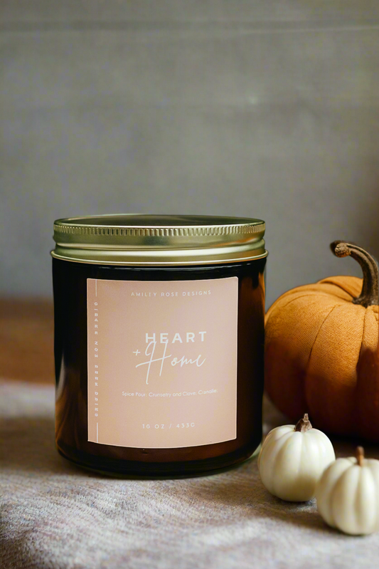 Heart and Home Amber Glass  Jar candle 16oz