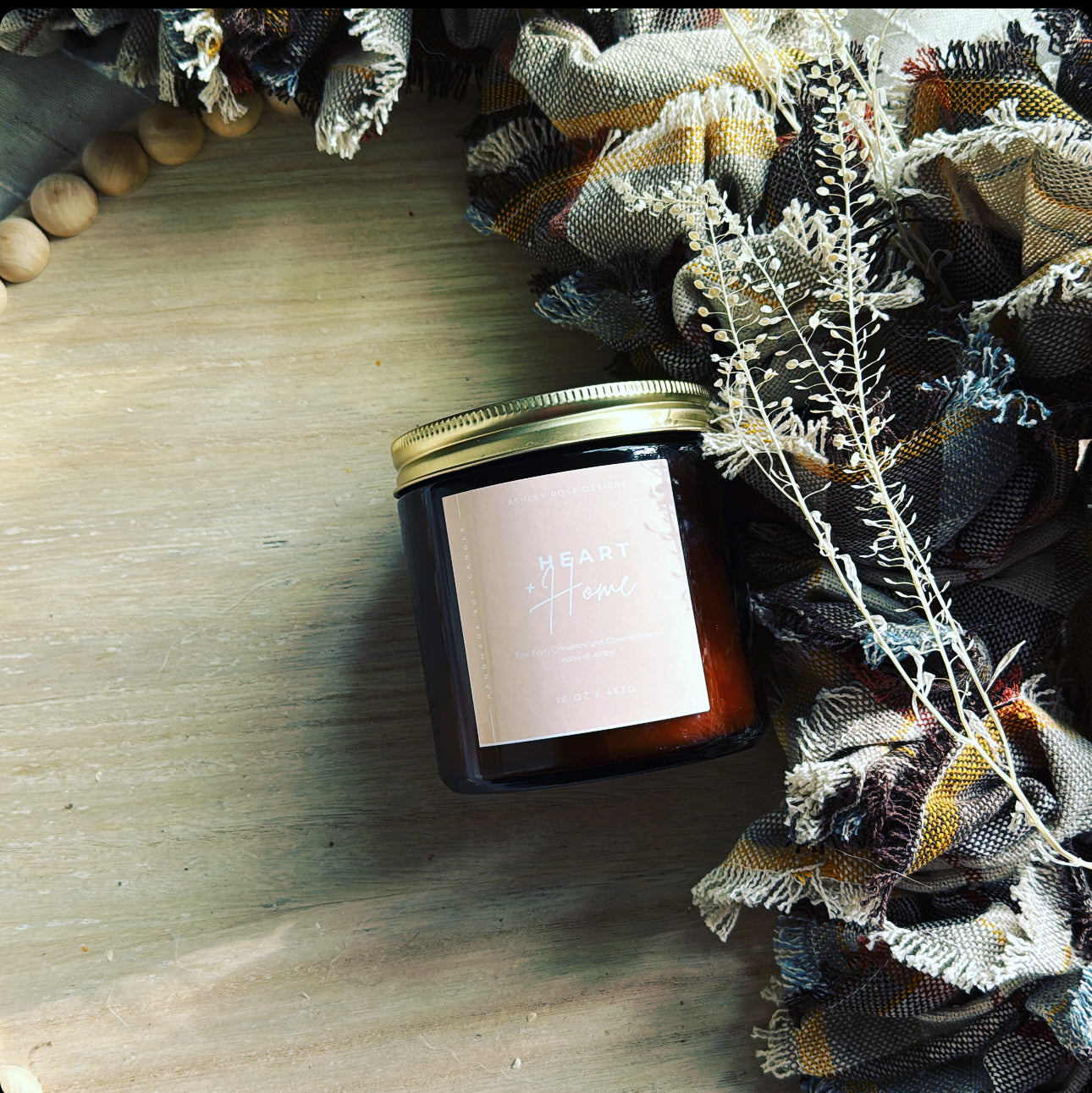 Heart and Home Amber Glass  Jar candle 16oz