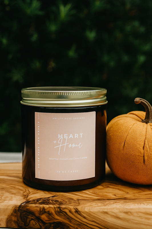 Heart and Home Amber Glass  Jar candle 16oz